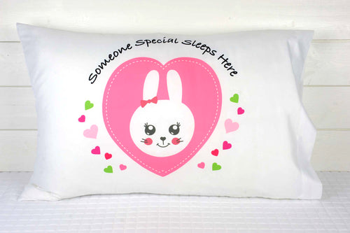 Children's cute bunny inside a heart pillowcase