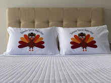 Load image into Gallery viewer, thanksgiving pillowcases on bed
