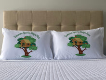Load image into Gallery viewer, tree house pillowcase on bed
